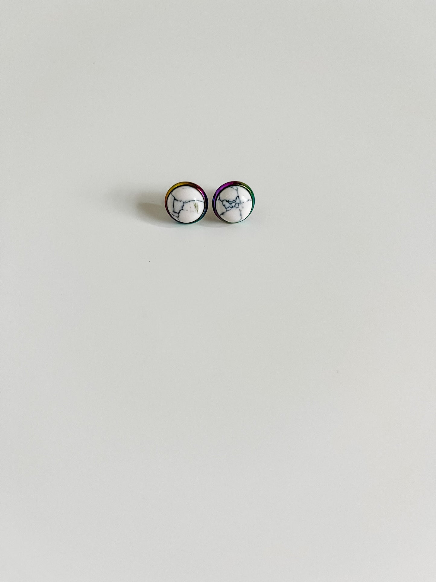 Natural White Howlite Stud Earrings, Rainbow Earrings, Best Friend Gift, Boho Howlite Earrings, Pride Rainbow Jewelry, Western Bling