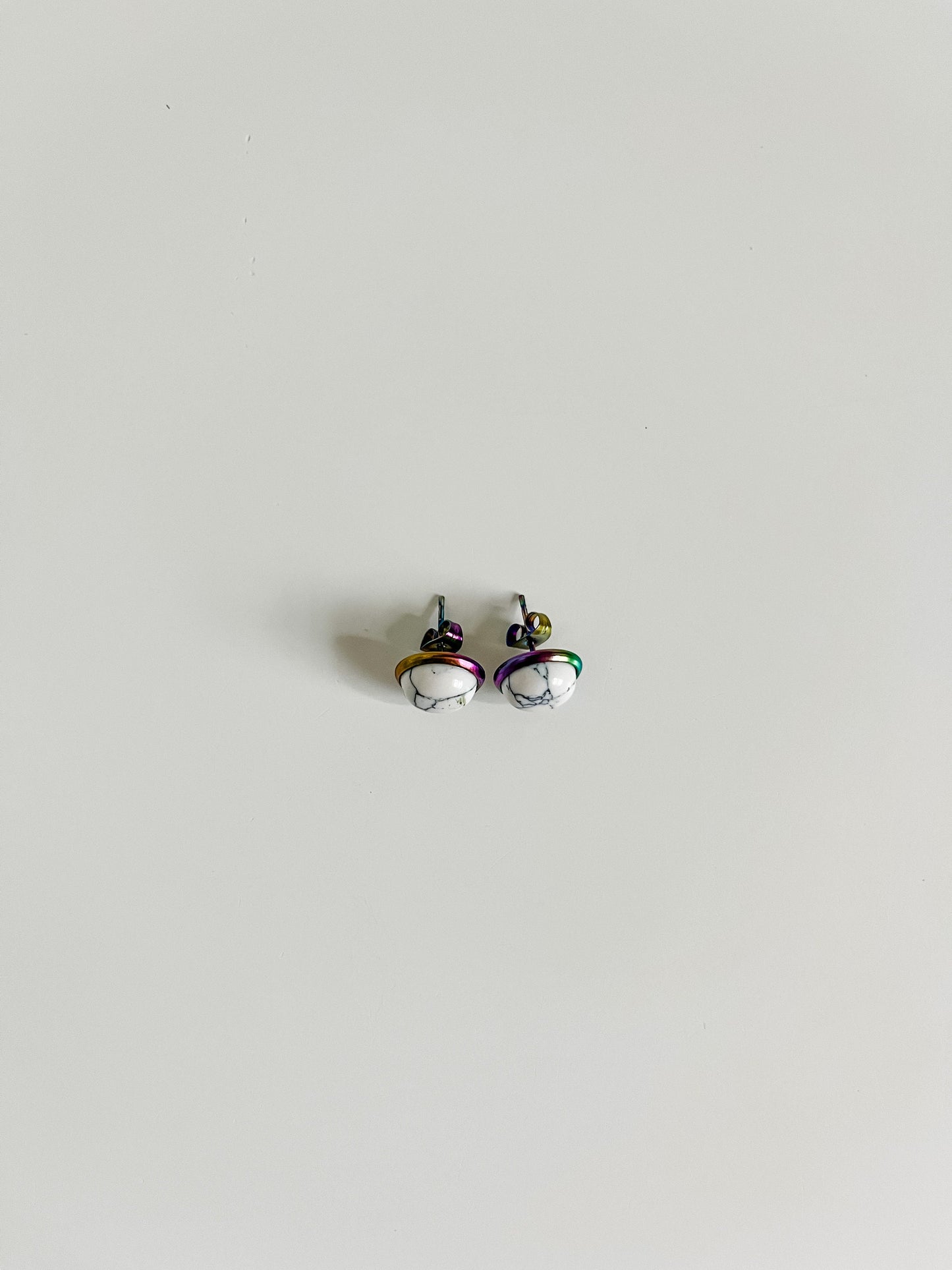 Natural White Howlite Stud Earrings, Rainbow Earrings, Best Friend Gift, Boho Howlite Earrings, Pride Rainbow Jewelry, Western Bling