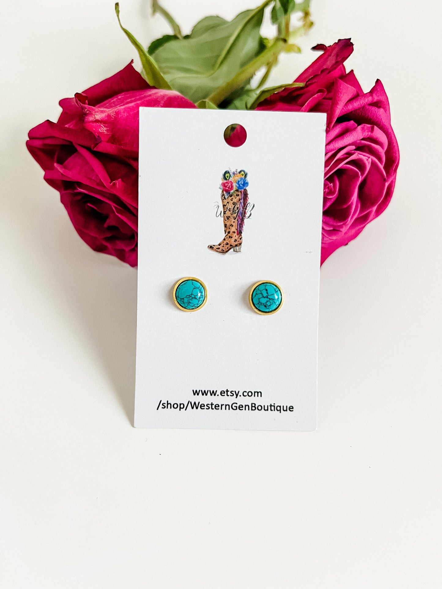 Genuine Turquoise Stud Earrings, Coastal Cowgirl Earrings, Turquoise Earrings, Western Gold Stud Earrings, Boho Chic Festival Earrings