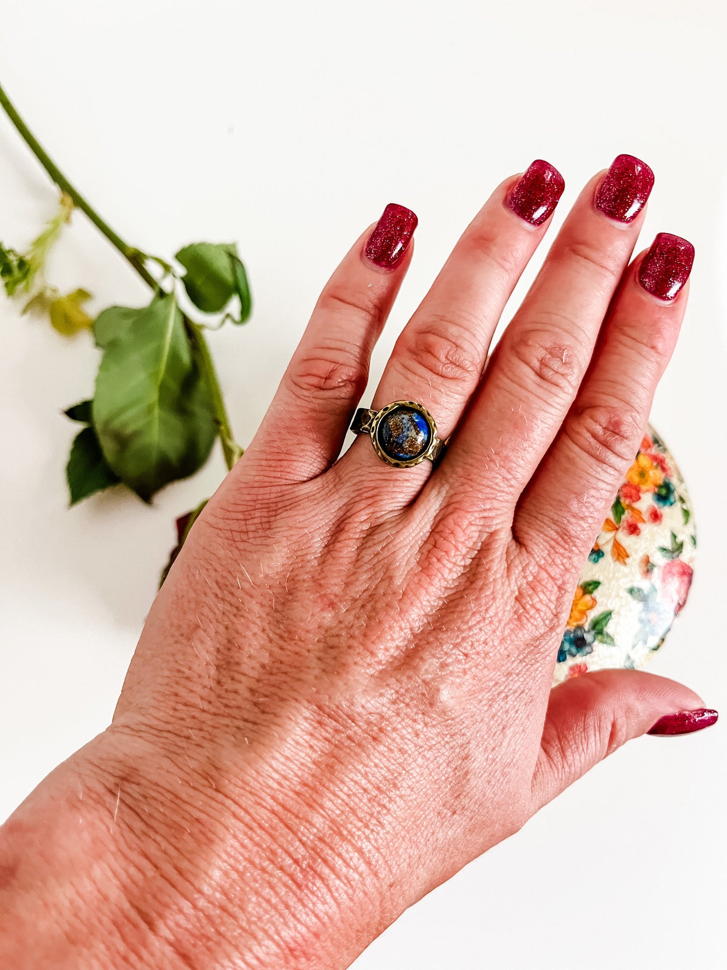 Lapis Lazuli Ring, Natural Lapis Gemstone, Hammered Antique Brass Ring, Lapis Ring, Festival Jewelry, Boho Chic Bronze Ring, Coastal Cowgirl