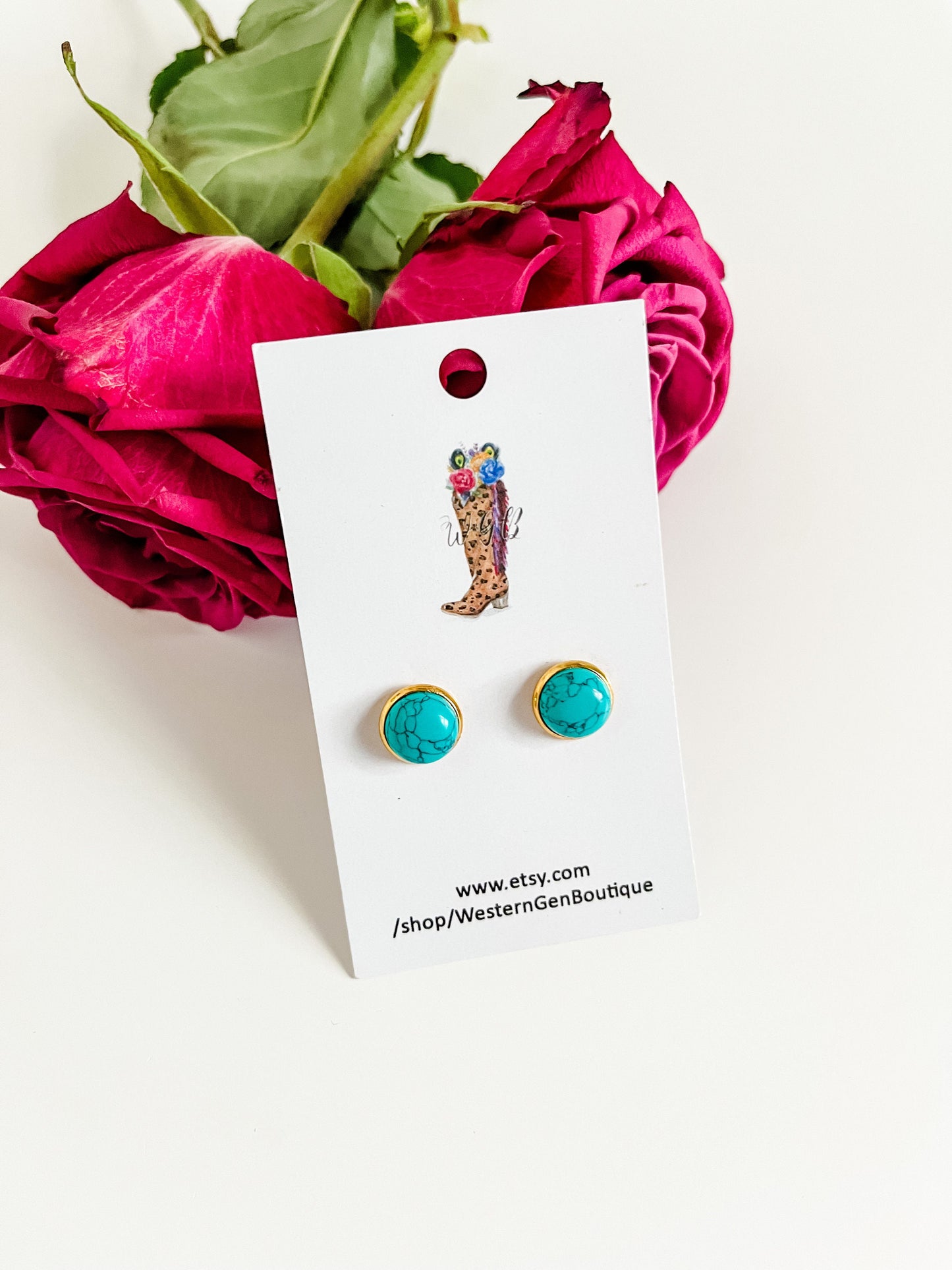 Genuine Turquoise Stud Earrings, Coastal Cowgirl Earrings, Turquoise Earrings, Western Gold Stud Earrings, Boho Chic Festival Earrings