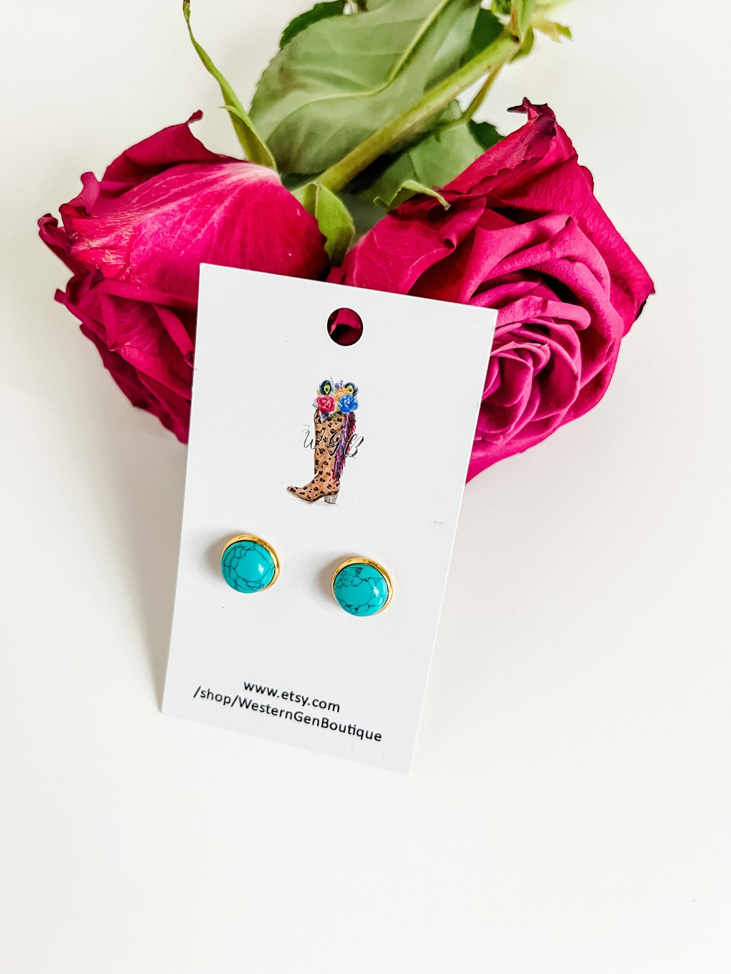 Genuine Turquoise Stud Earrings, Coastal Cowgirl Earrings, Turquoise Earrings, Western Gold Stud Earrings, Boho Chic Festival Earrings