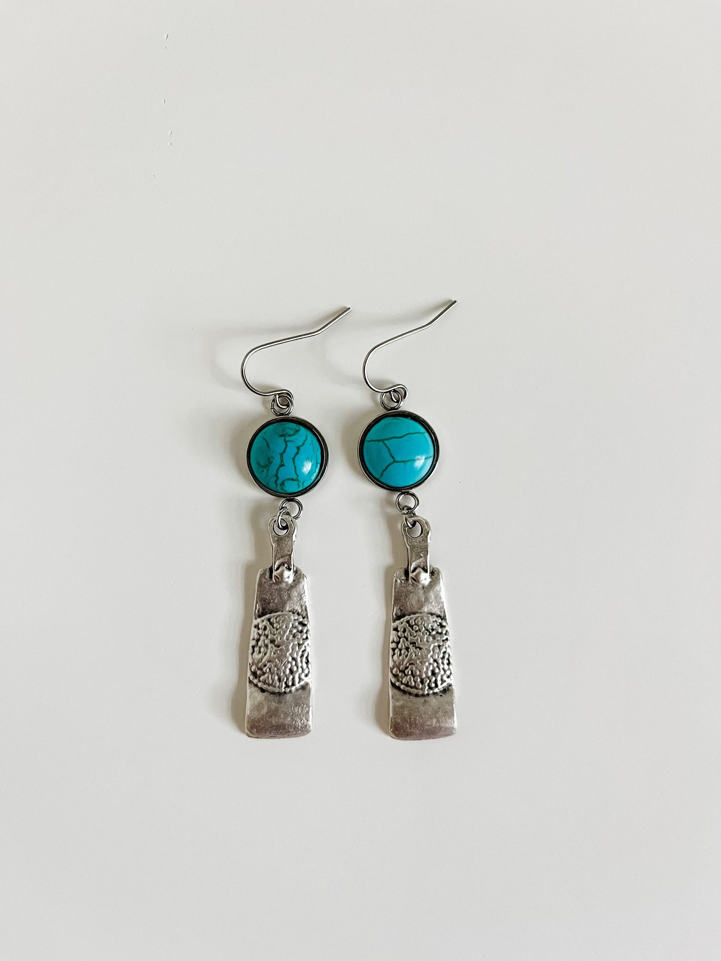 Boho Turquoise and Silver Earrings,  Faux Turquoise Earrings, Coastal Cowgirl Western Earrings, Boho Cowgirl Chic Earrings, Festival Jewelry