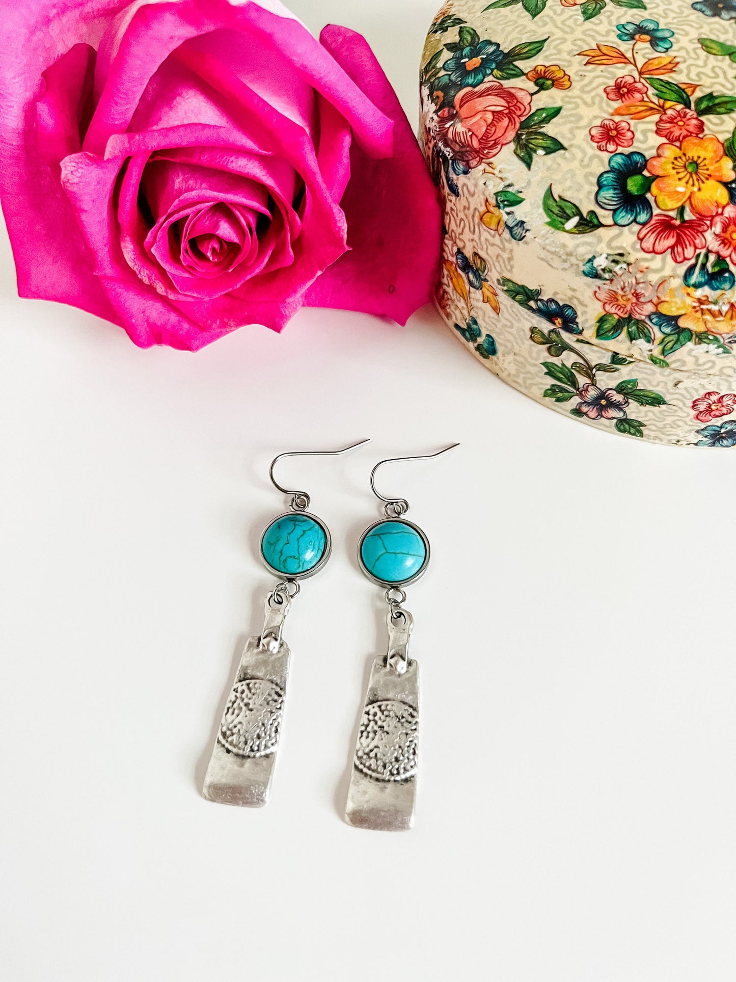 Boho Turquoise and Silver Earrings,  Faux Turquoise Earrings, Coastal Cowgirl Western Earrings, Boho Cowgirl Chic Earrings, Festival Jewelry