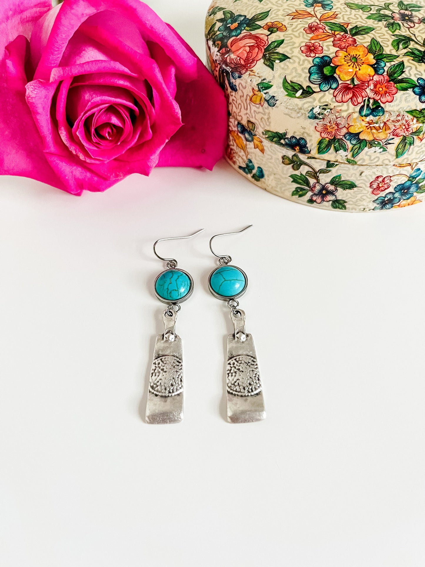 Boho Turquoise and Silver Earrings,  Faux Turquoise Earrings, Coastal Cowgirl Western Earrings, Boho Cowgirl Chic Earrings, Festival Jewelry