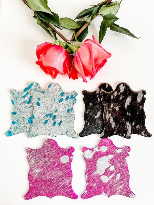 Colorful Metallic Acid Wash Hair on Hide Coasters, Cowhide Rug Coasters, Rodeo Decor, Boss Babe Gift, Gift for Woman Who Has Everything