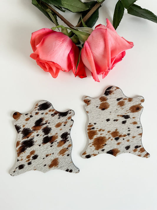 Tricolor Cow Hair on Hide Coasters, Cowhide Rug Coasters, Western Coaster Set, Animal Print Coasters, Western Boss Babe Gift, Rodeo Decor