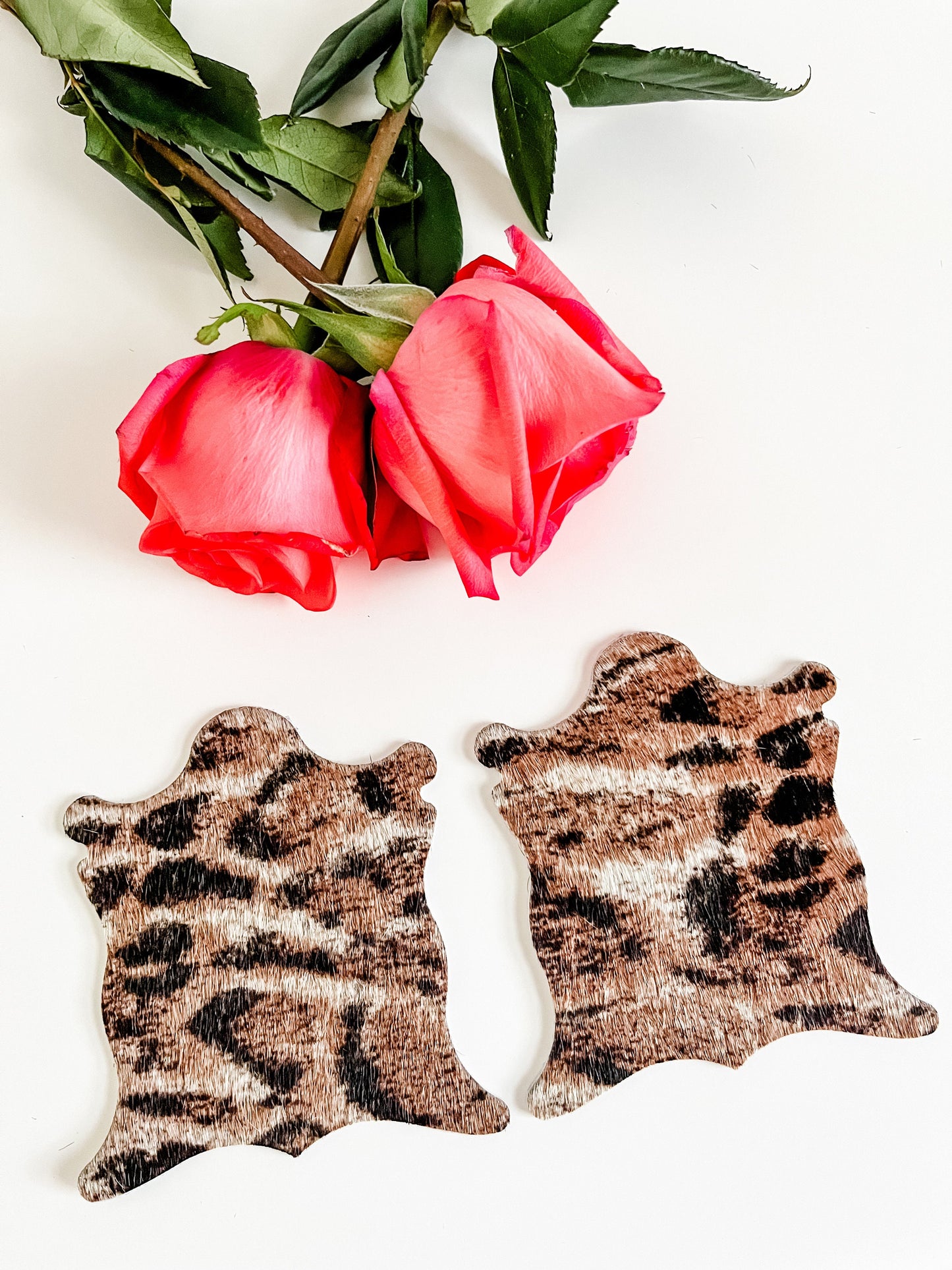 Ocelot Cat Hair on Hide Coasters, Cowhide Rug Coasters, Boss Babe Gift, Exotic Animal Print Coaster Set, Gift for Woman Who Has Everything