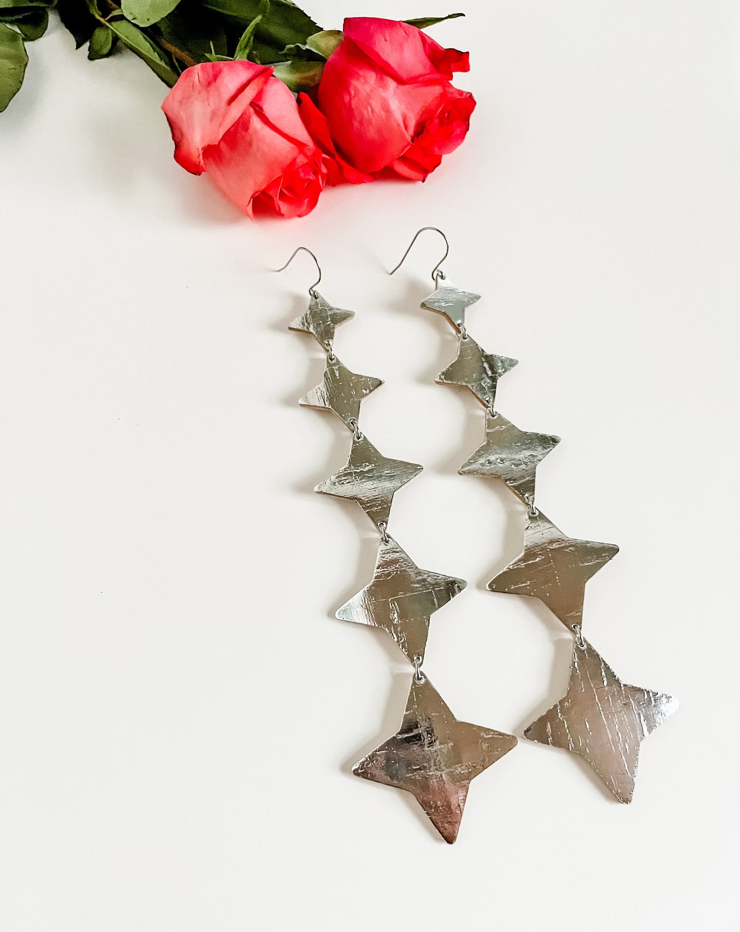 North Star Earrings in Metallic Cork on Leather, Big Star Earrings, Maximalist Earrings, Festival Earrings, Silver, Gold, Rose Gold