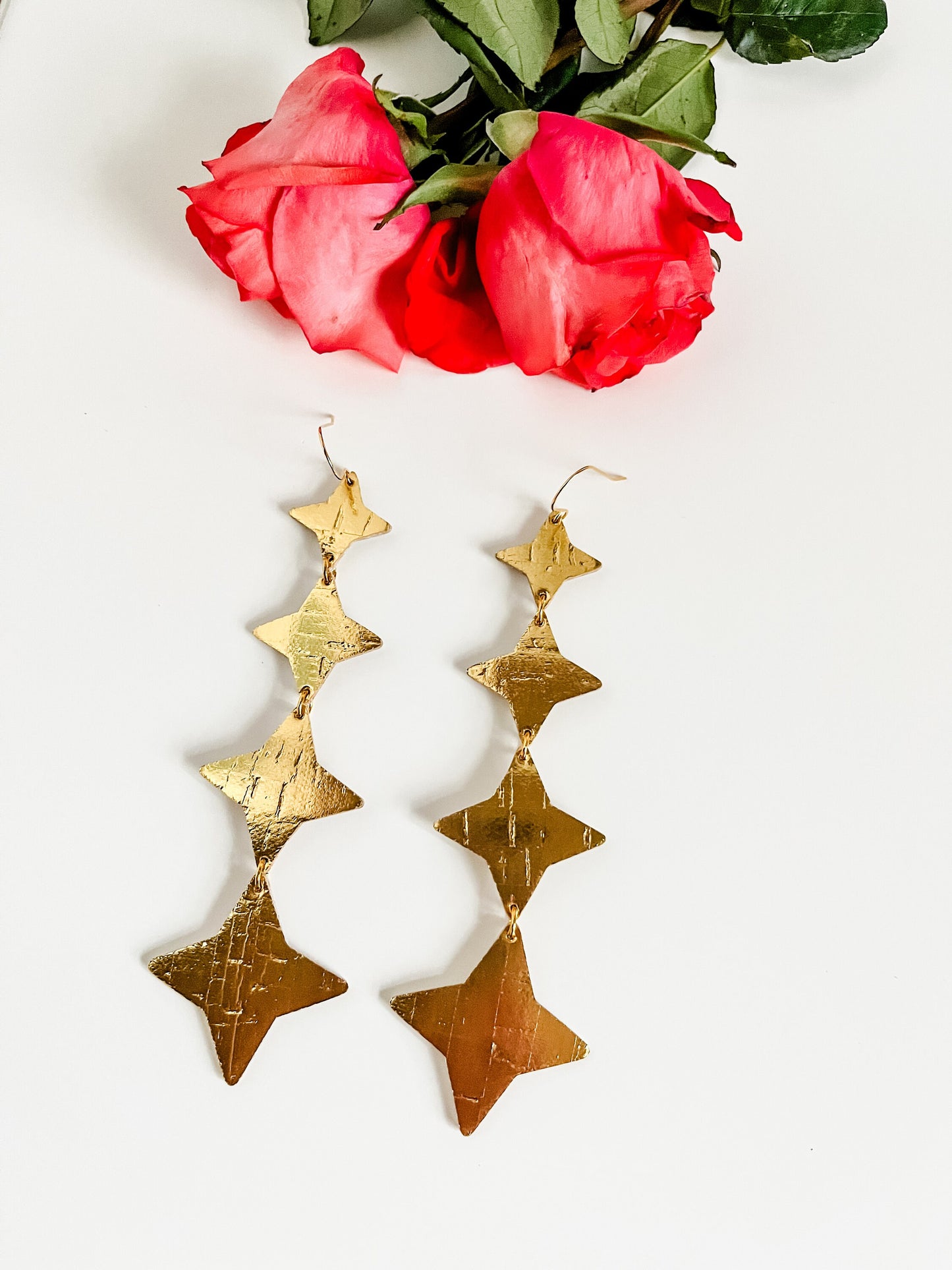 North Star Earrings in Metallic Cork on Leather, Big Star Earrings, Maximalist Earrings, Festival Earrings, Silver, Gold, Rose Gold