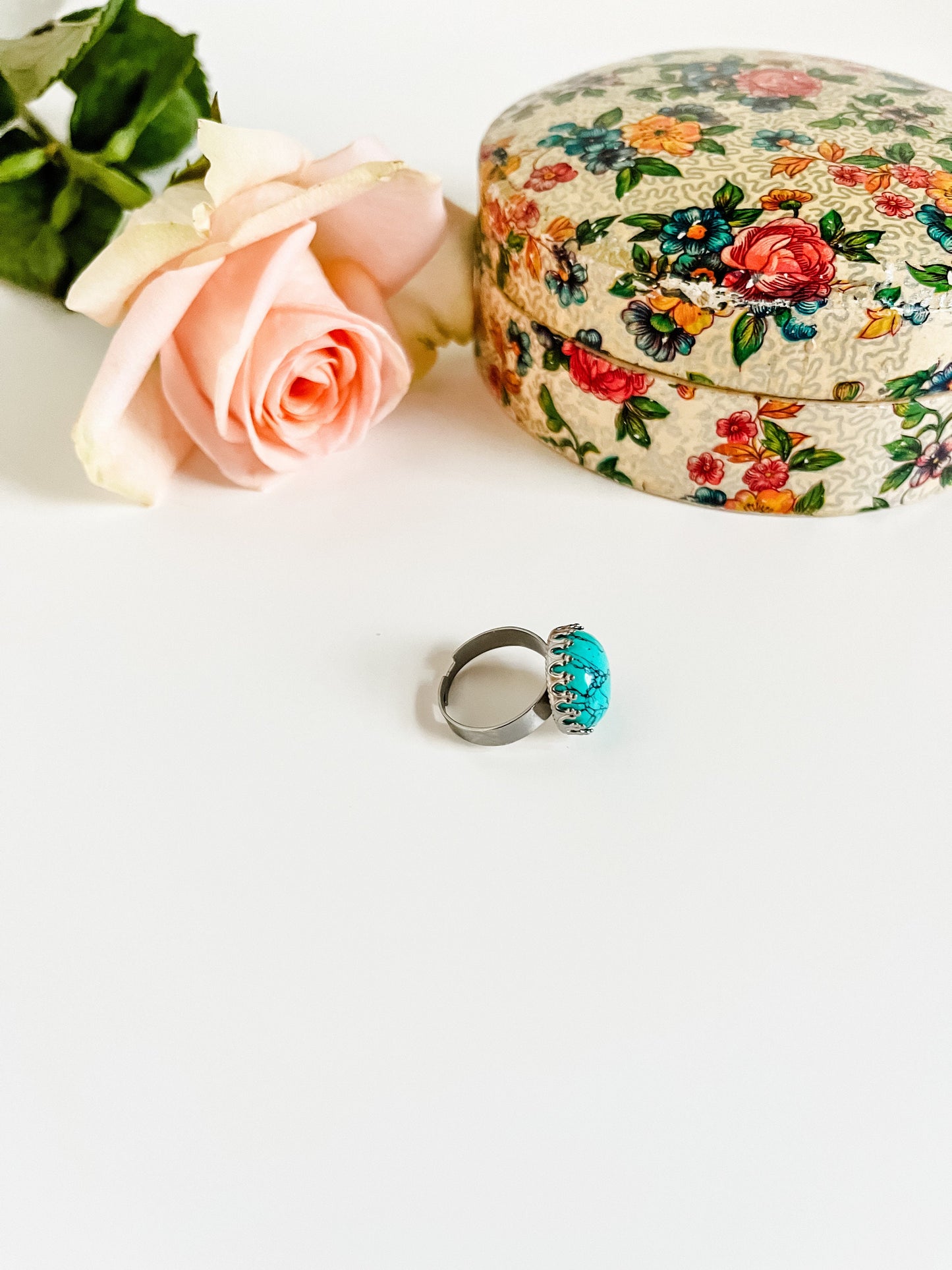 Natural Turquoise Ring, Boho Chic Turquoise Ring, Coastal Cowgirl Jewelry, Western Ring, Adjudtable Silver Ring, Cowgirl Gift for Her