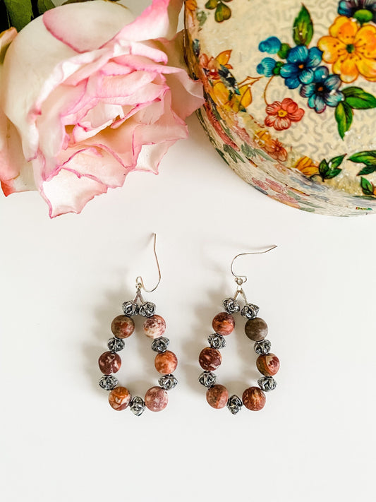 Boho Beaded Teardrop Earrings, Leopard Jasper Earrings, Boho Bead Earrings, Boho Coastal Cowgirl Chic Earrings, Southwestern Earrings