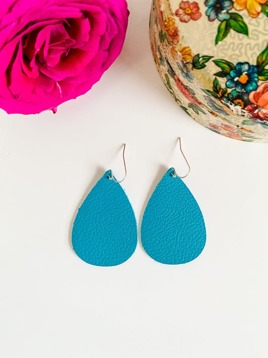 Teal Leather Teardrop Earrings, Boho Chic Earrings, Handmade Leather Earrings, Simple Earrings, Minimalist Earrings, Best Friend Gift