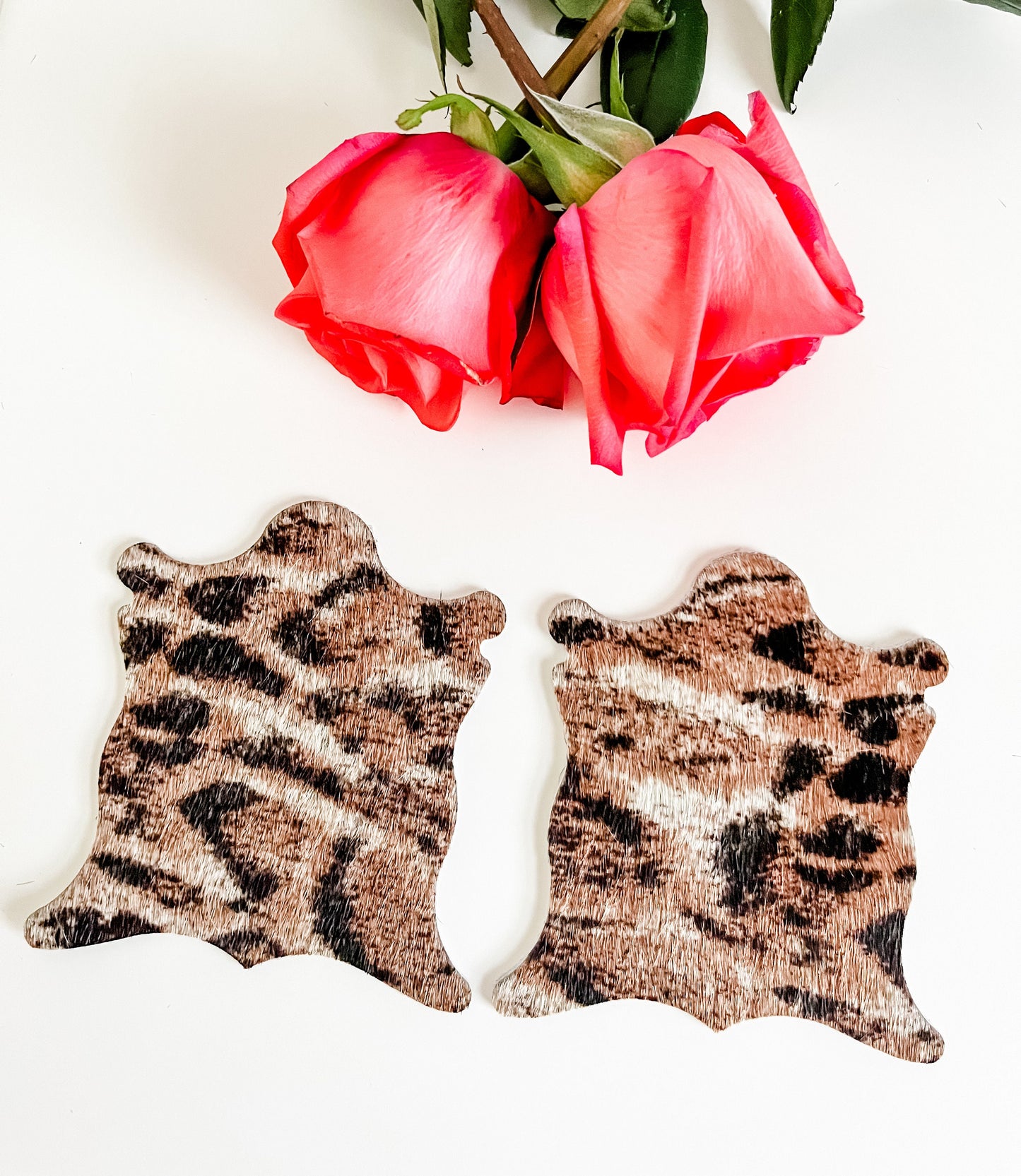 Ocelot Cat Hair on Hide Coasters, Cowhide Rug Coasters, Boss Babe Gift, Exotic Animal Print Coaster Set, Gift for Woman Who Has Everything