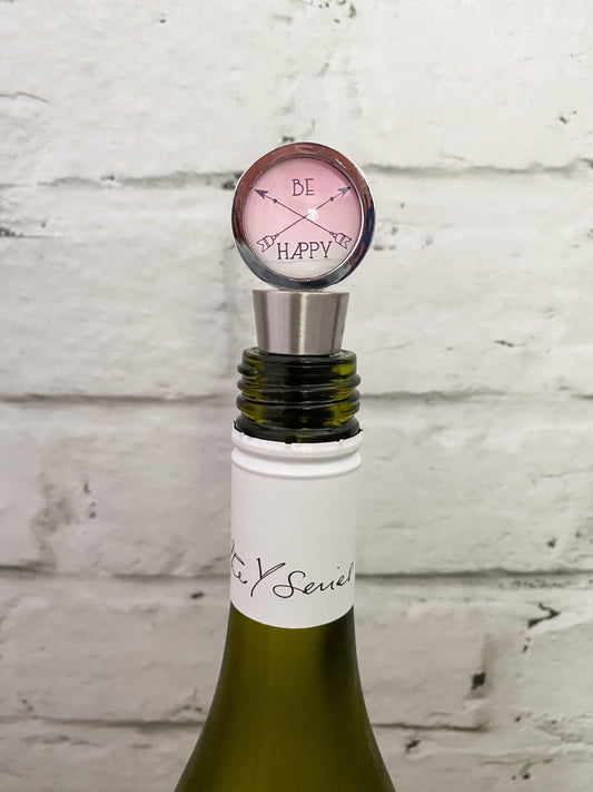 Be Happy Wine Bottle Stopper, Boho Wine Stopper, Gift for Wine Lover, Gift for Woman Who Has Everything, Boss Babe Galentines Gift