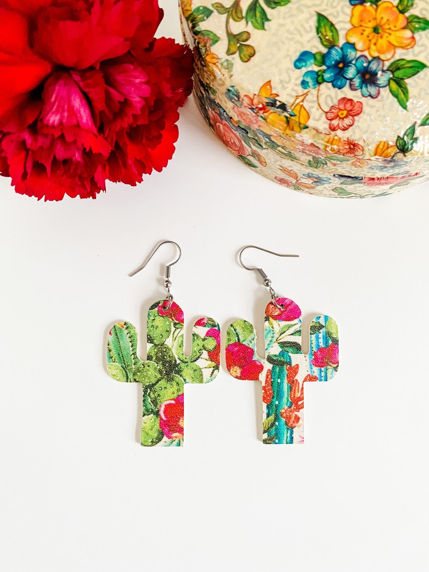 Cactus Print Cactus Earrings, Western Earrings, Coastal Cowgirl Chic Earrings, Southwestern Earrings, Cactus Gift for Cowgirl