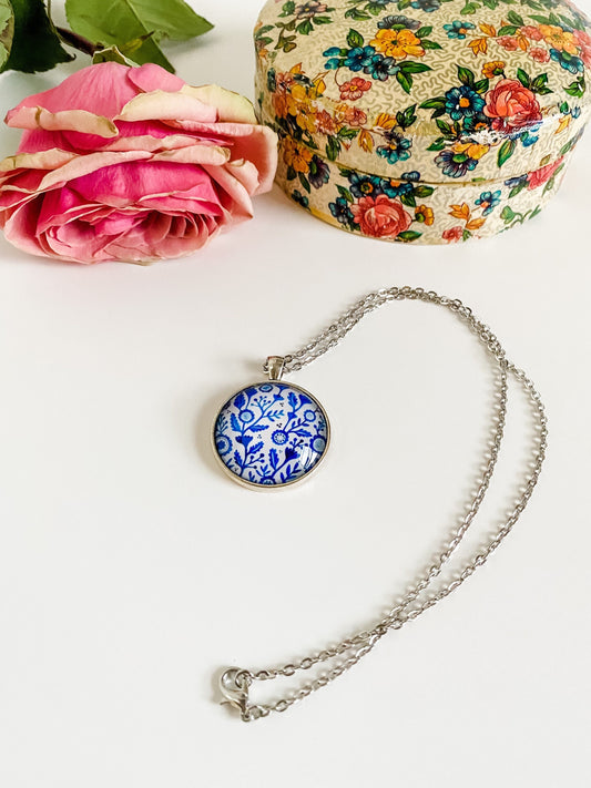 Blue Floral Pendant Necklace, Coquette Chic Cottagecore Necklace, Whimsical Blue Flowers Necklace, Best Friend Birthday Gift for Her