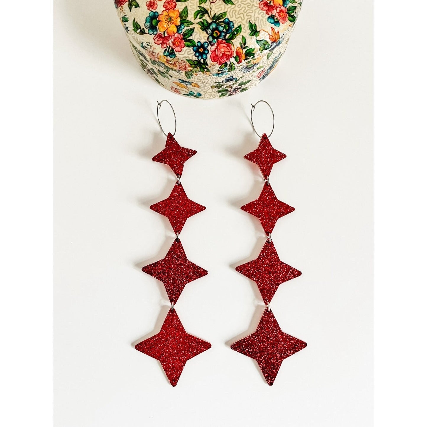 Red Leather Statement Earrings, North Star Dangle Earrings, Big Star Earrings, Festival Fashion Earrings, Party Earrings