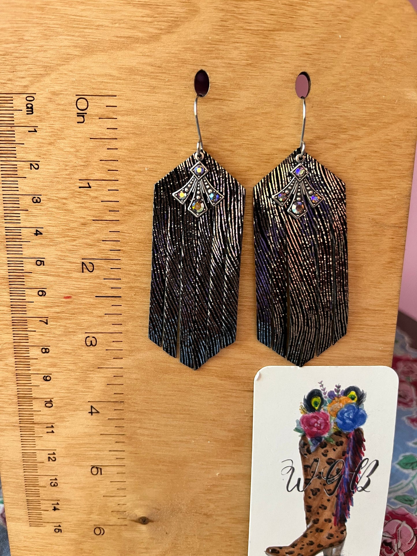 Black Leather Fringe Earrings, Black Fringe Earrings Art Deco Dangles, Boho Deco Earrings, Sparkly Party Earrings, Birthday Gift for Her