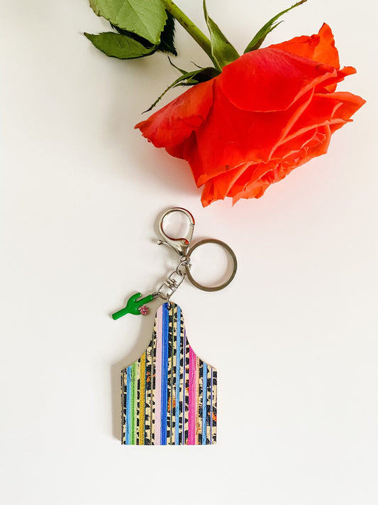 Cow Ear Tag Keychain, Cattle Tag Keychain, Saddle Charm, Western Purse Charm, Western Keychain, Coastal Cowgirl Serape Leopard Keychain