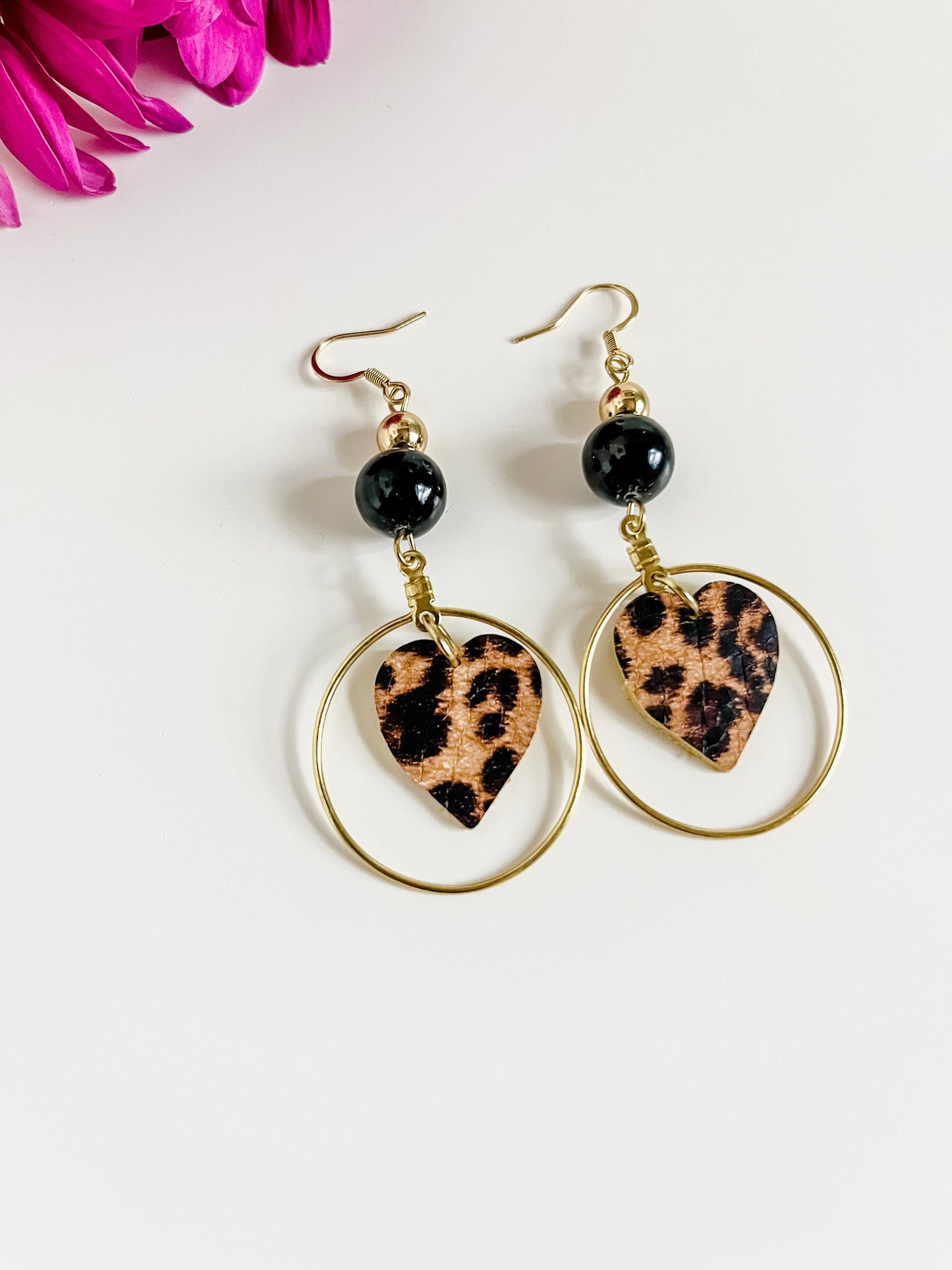 Cheetah Heart Hoop Earrings, Leather Heart Earrings, Cheetah Leopard Print Dangle Earrings, Valentines Earrings