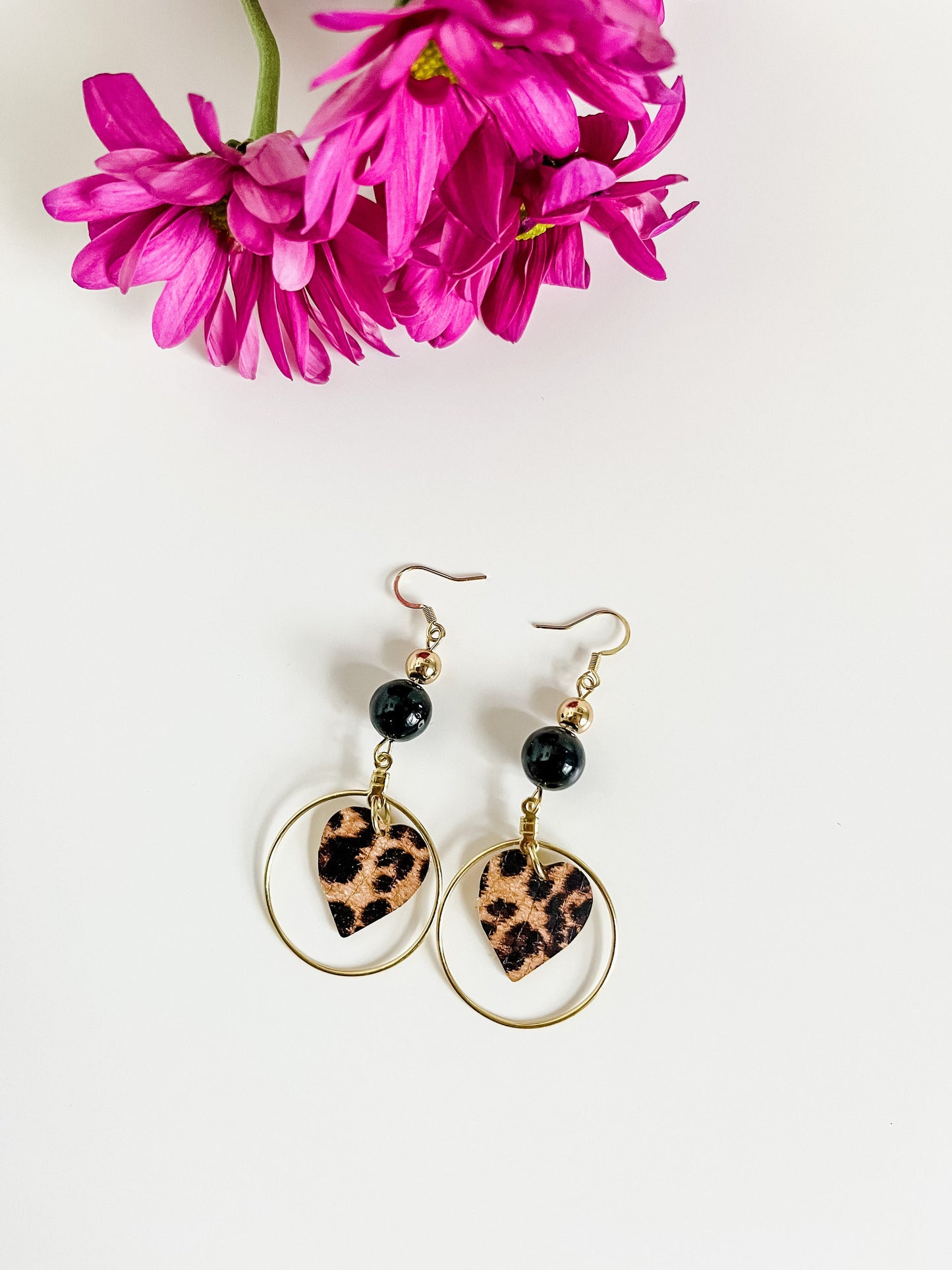 Cheetah Heart Hoop Earrings, Leather Heart Earrings, Cheetah Leopard Print Dangle Earrings, Valentines Earrings