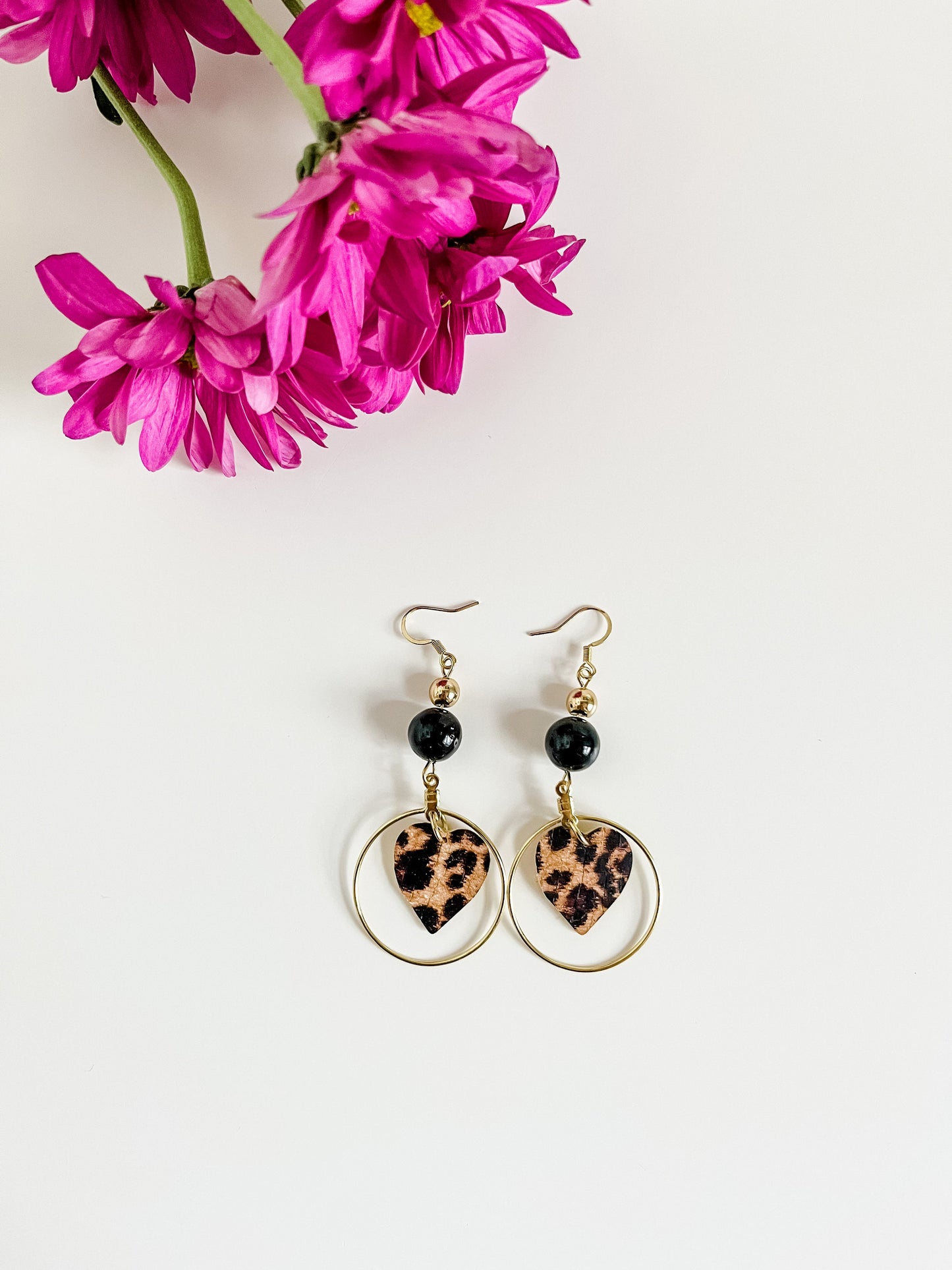 Cheetah Heart Hoop Earrings, Leather Heart Earrings, Cheetah Leopard Print Dangle Earrings, Valentines Earrings