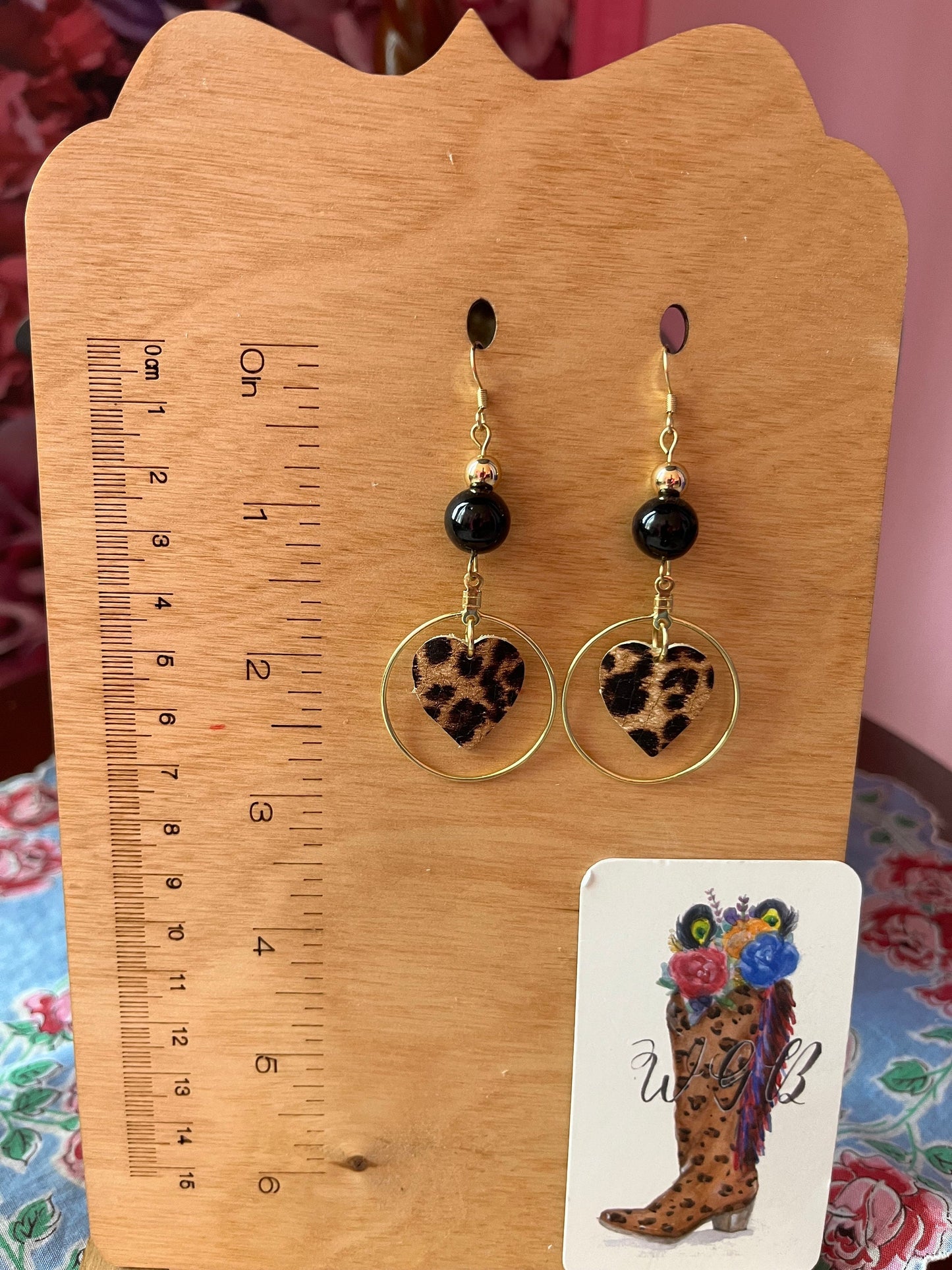 Cheetah Heart Hoop Earrings, Leather Heart Earrings, Cheetah Leopard Print Dangle Earrings, Valentines Earrings