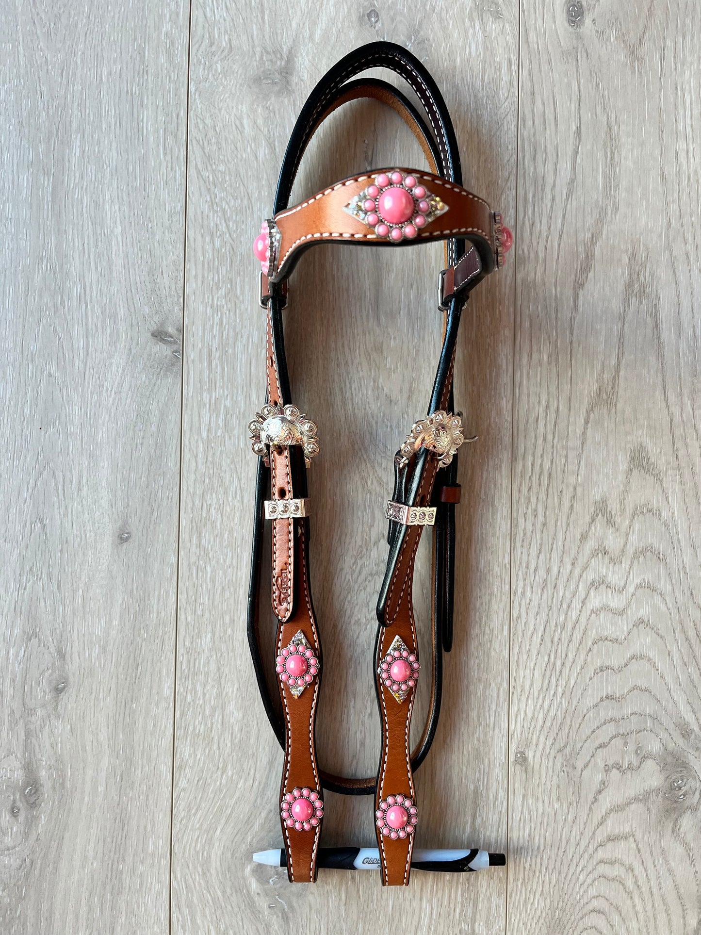 Western Horse Headstall, Leather Bling Headstall, Pink Conchos Glitter Headstall, Barrel Racing Tack, Pink Horse Tack, The Gumdrop Headstall