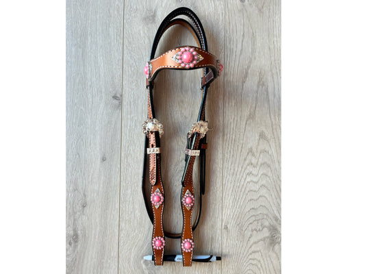 Western Horse Headstall, Leather Bling Headstall, Pink Conchos Glitter Headstall, Barrel Racing Tack, Pink Horse Tack, The Gumdrop Headstall