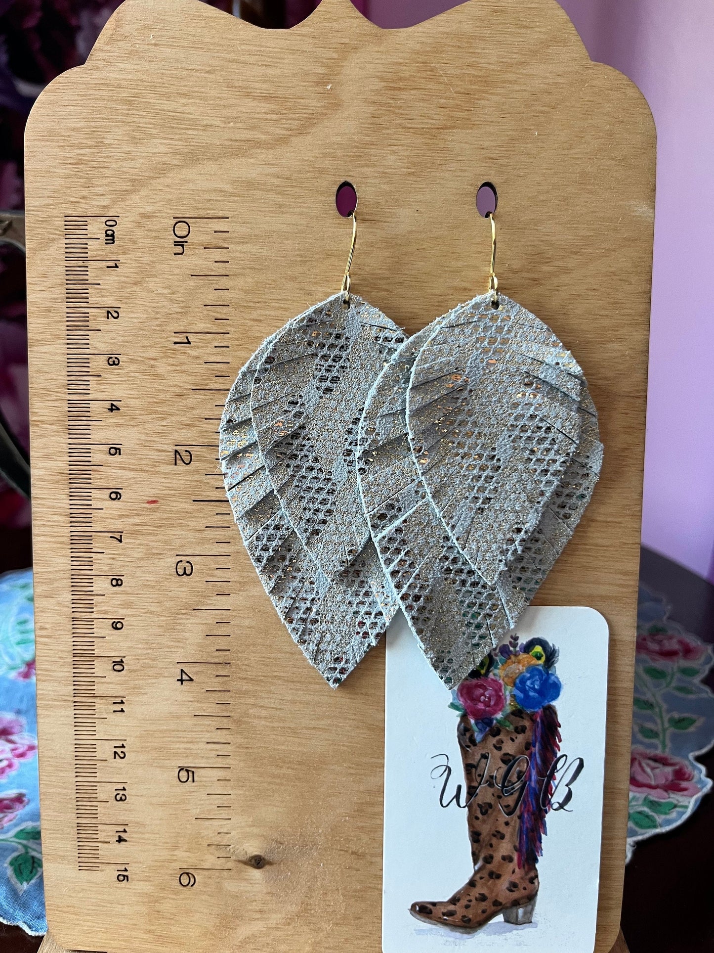 Big Leather Feather Earrings, Metallic Cream Leather Feather Earrings, Festival Earrings, Western Earrings, Boho Chic Wedding Earrings