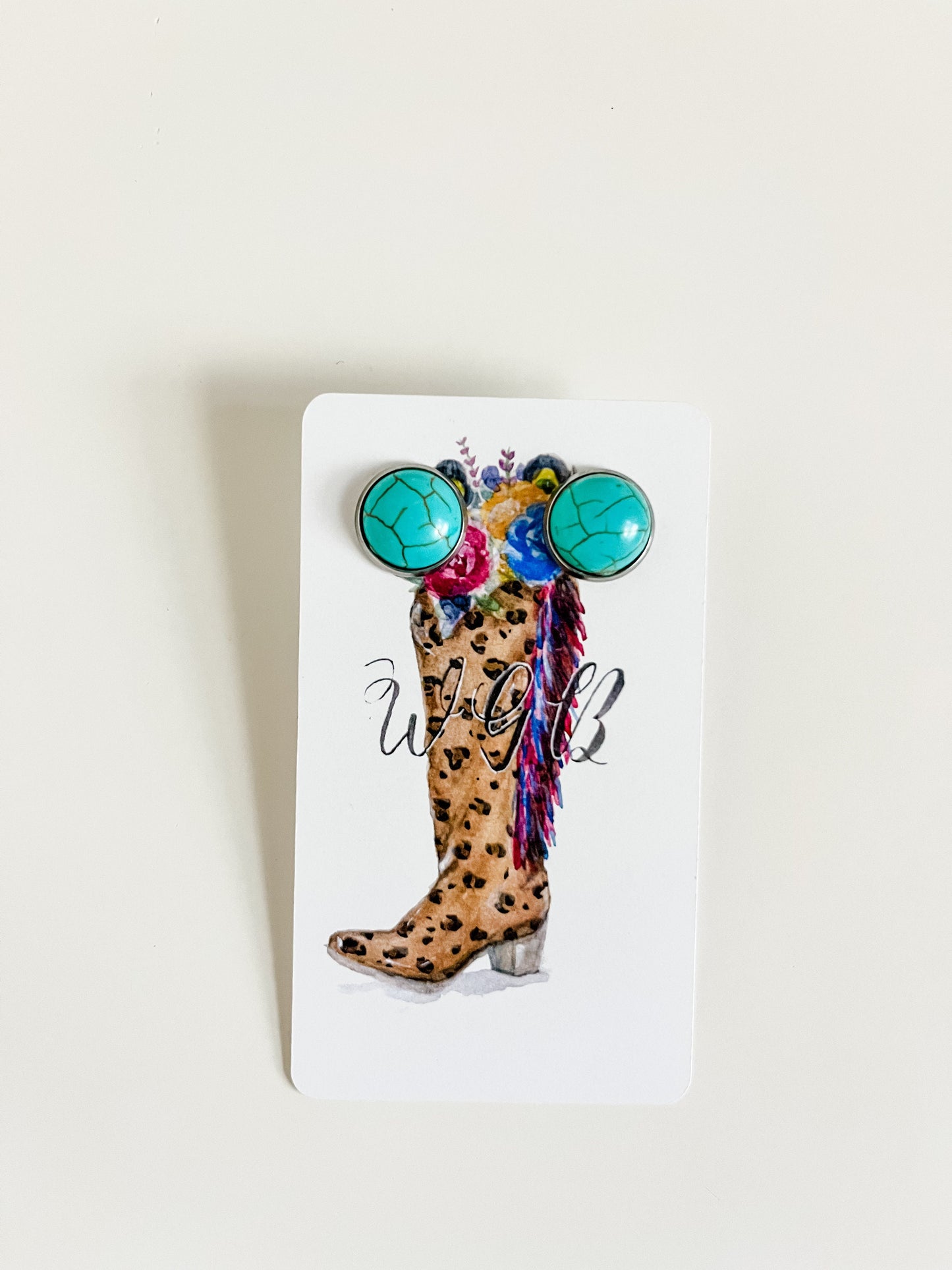 Faux Gemstone Stud Earrings, Turquoise Stud Earrings, Choose Turquoise Pink or Black, Boho Silver Post Earrings, Coastal Cowgirl Chic