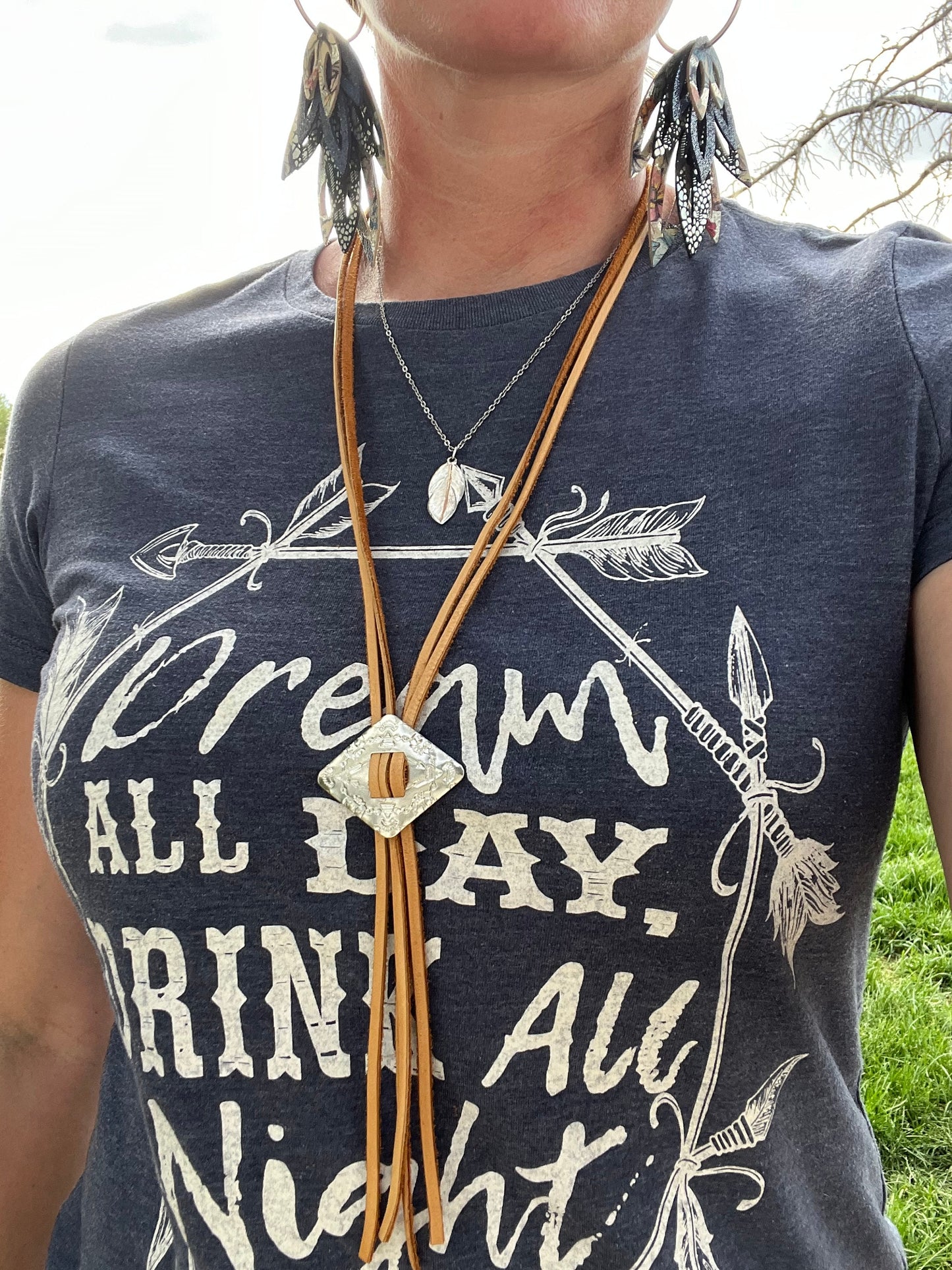 Bolo Concho Necklace, Custom Leather Bolo Tie, Western Long Fringe Necklace, Coastal Cowgirl Chic Jewelry, Beyoncé Bolo, Punchy Necklace