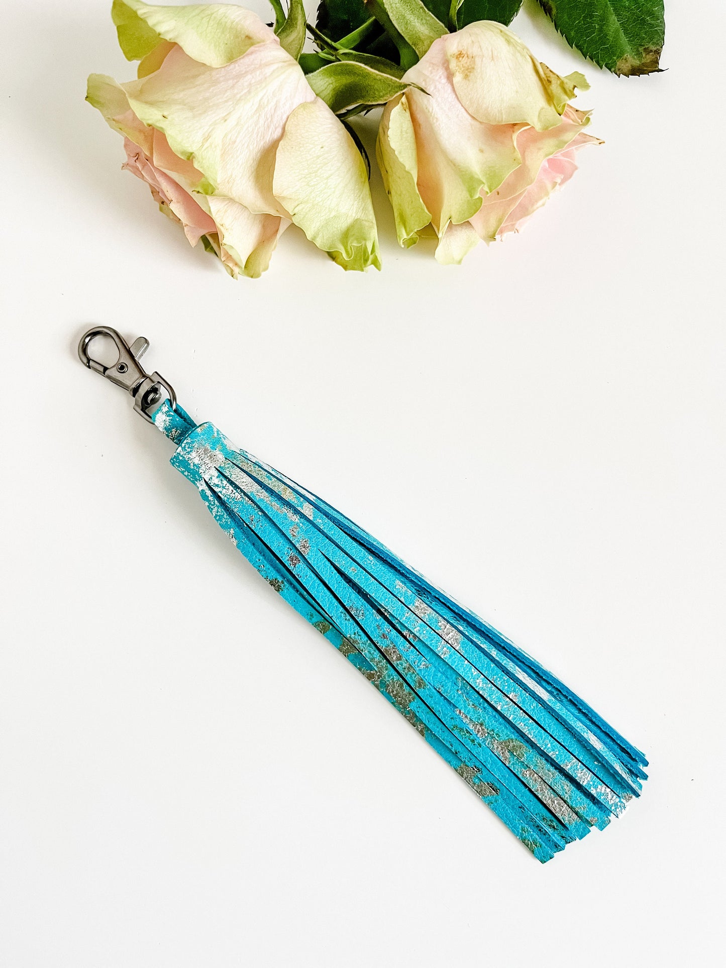 Metallic Leather Purse Tassel, Fringe Tassel, Purse Charm, Bag Flair Charm, Turquoise Tassel, White Tassel, Peach Coral Tassel