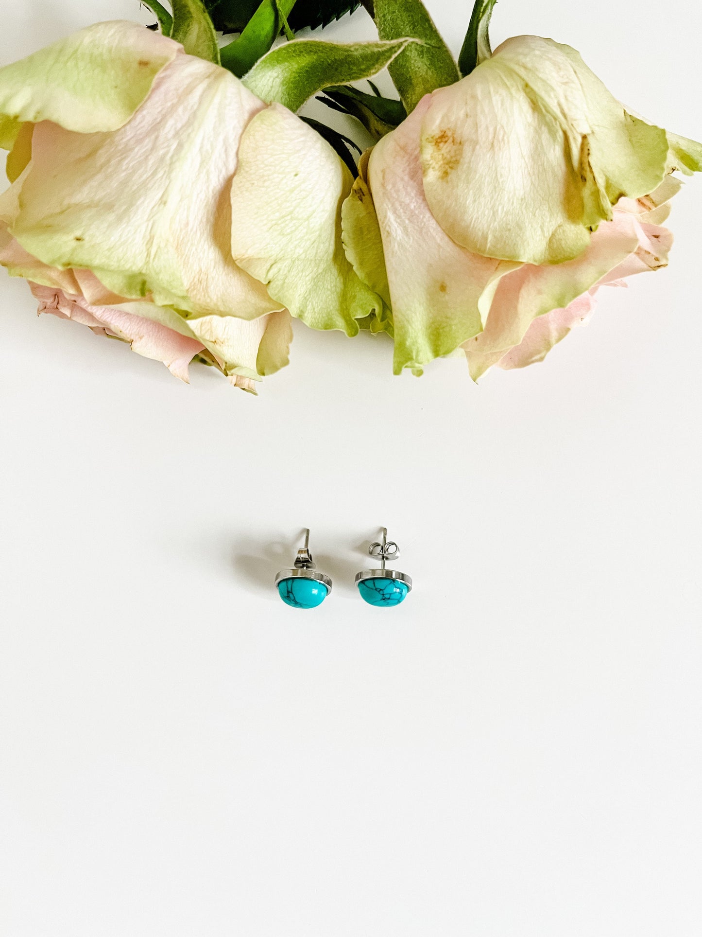 Genuine Turquoise Stud Earrings, Natural Turquoise Gemstone Earrings, Boho Turquoise Earrings, 10mm Stud Earrings, Coastal Cowgirl Chic