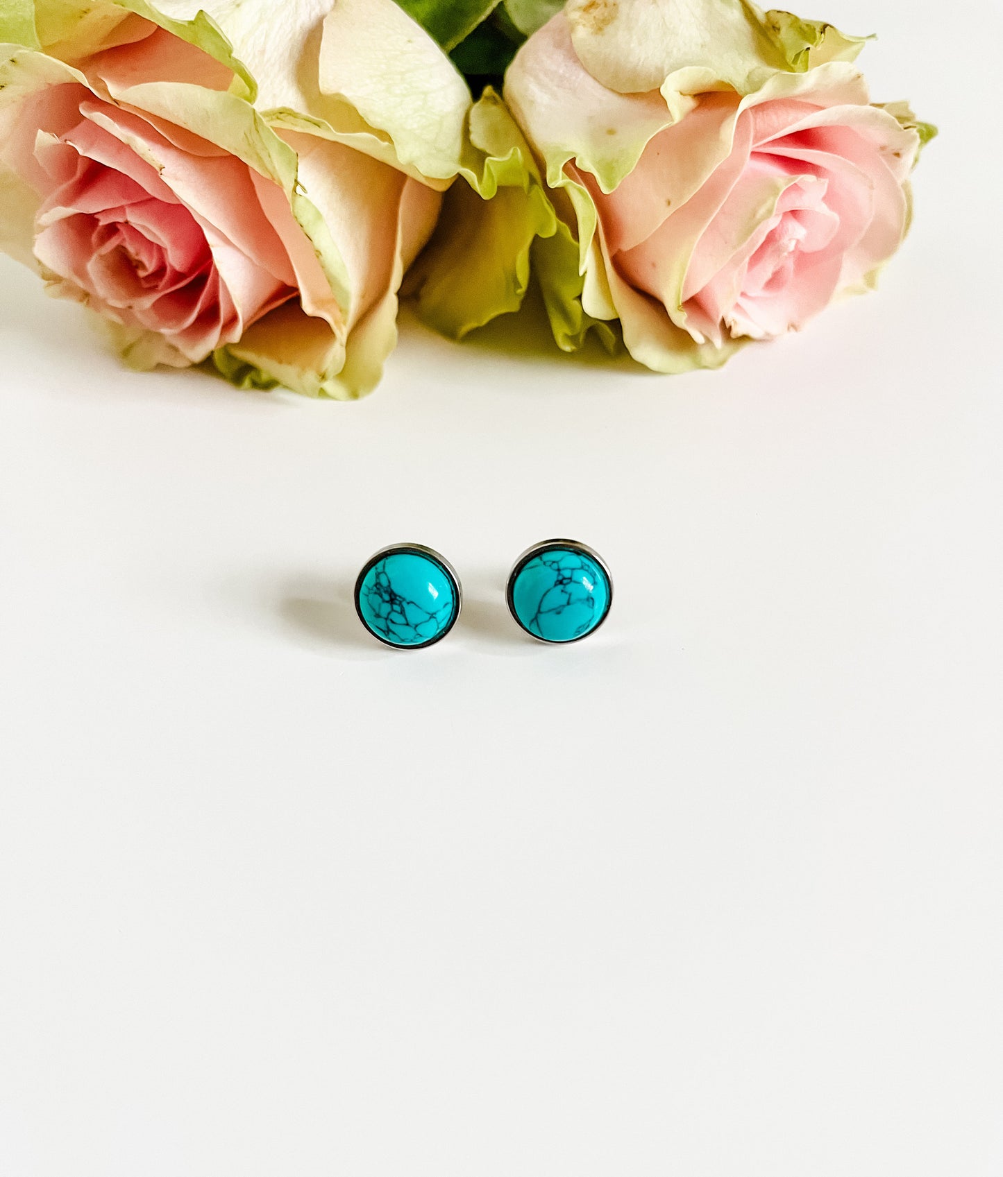 Genuine Turquoise Stud Earrings, Natural Turquoise Gemstone Earrings, Boho Turquoise Earrings, 10mm Stud Earrings, Coastal Cowgirl Chic