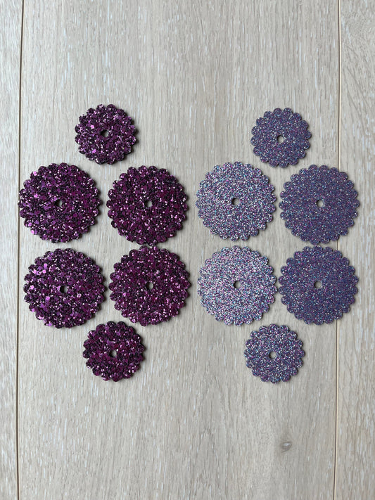 Purple Glitter Rosettes, Glitter Leather Saddle Rosettes, Saddle Set of 6 Rosettes, Rosettes for Tack, Bling Horse Tack, Saddle Accessory